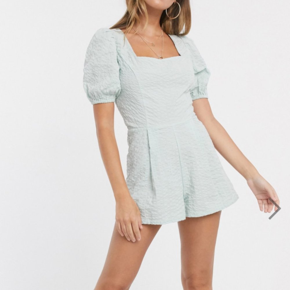 ASOS DESIGN Petite seersucker lace up back romper